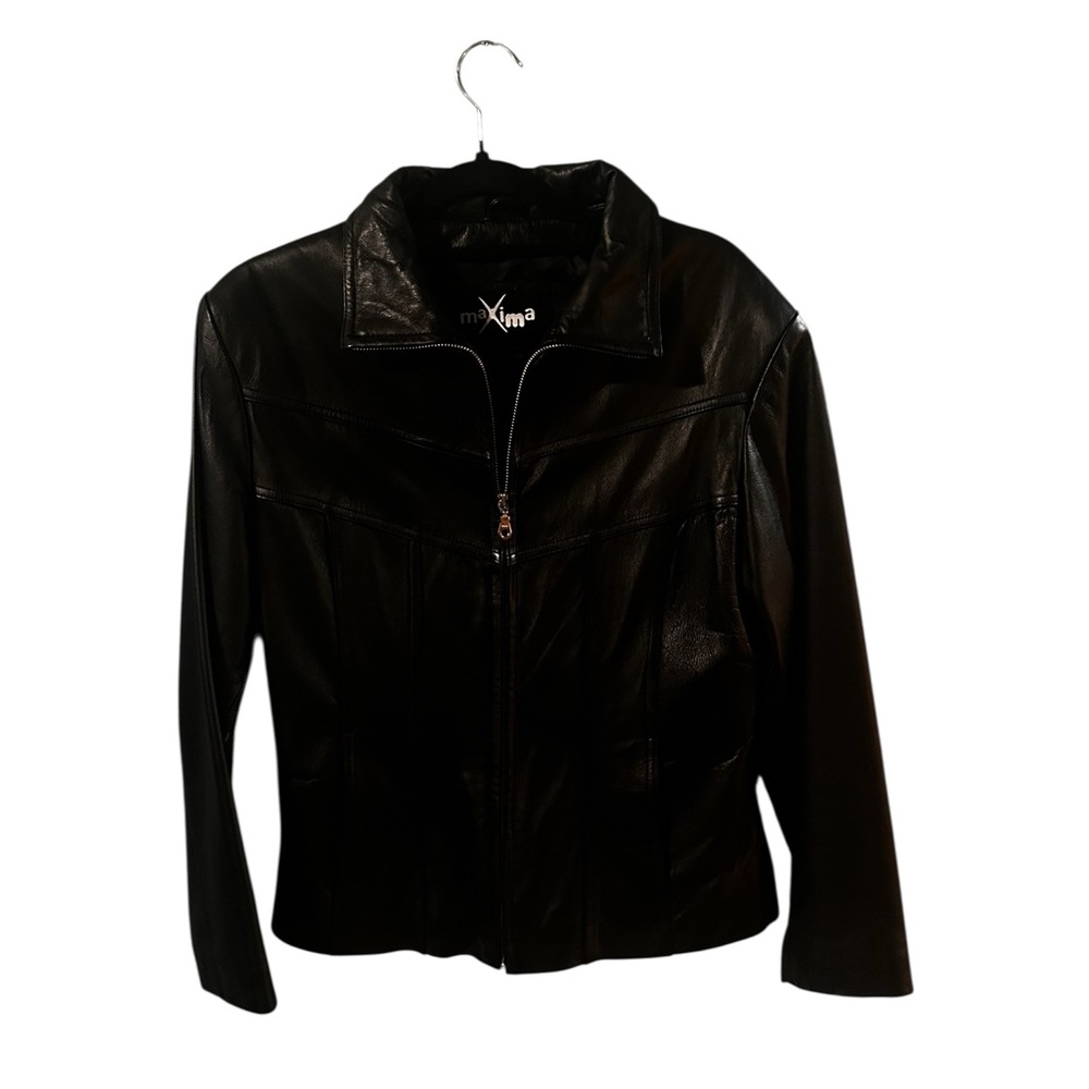 Maxima Wilson’s Women Black Leather Jacket moto motorcycle biker size medium